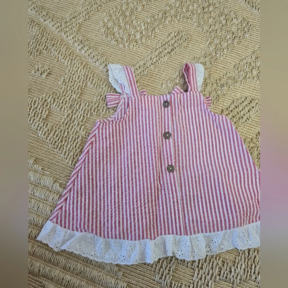 Madison Pink and White Striped Kids Dress with Lace